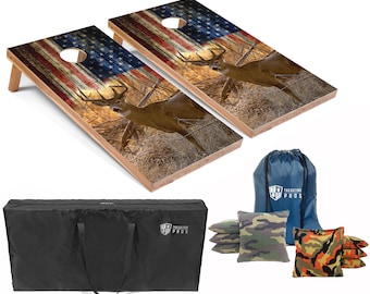 Tailgating Pros 4'x2' Patriotic Deer Cornhole Boards w/ Carrying Case, optional Light Package and set of 8 Bags!