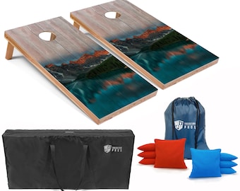 Tailgating Pros 4'x2' Mountain Reflection Cornhole Boards w/ Carrying Case, optional Light Package and set of 8 Bags!