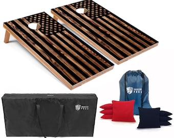 Tailgating Pros 4'x2' Woodgrain Flag Cornhole Boards w/ Carrying Case, optional Light Package and set of 8 Bags!