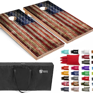 Tailgating Pros 4&#39;x2&#39; Star Stripe American Flag Cornhole Boards w/ Carrying Case & set of 8 Bags (YOU PICK COLOR) Optional Light Package!