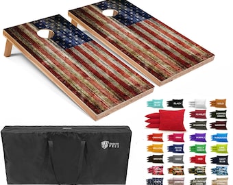 Tailgating Pros 4'x2' Star Stripe American Flag Cornhole Boards w/ Carrying Case, optional Light Package and set of 8 Bags!