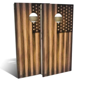 Slick Woody&#39;s Burnt Flag Cornhole Boards with 8 All Weather Bags