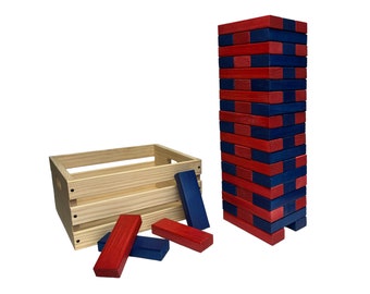 Tailgating Pros Premium Giant Toppling Timbers with Wooden Crate-Customize Your Set by Choosing Your Colored Blocks-Add Tipsy Game Stickers