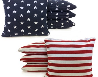 8 Regulation Cornhole Bags. Stars and Stripes. USA Handmade. Free Expedited Shipping. American Flag Bags