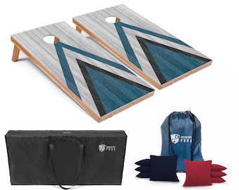 Tailgating Pros 4'x2' Blue Wooden Chevron Cornhole Boards w/ Carrying Case, optional Light Package and set of 8 Bags!