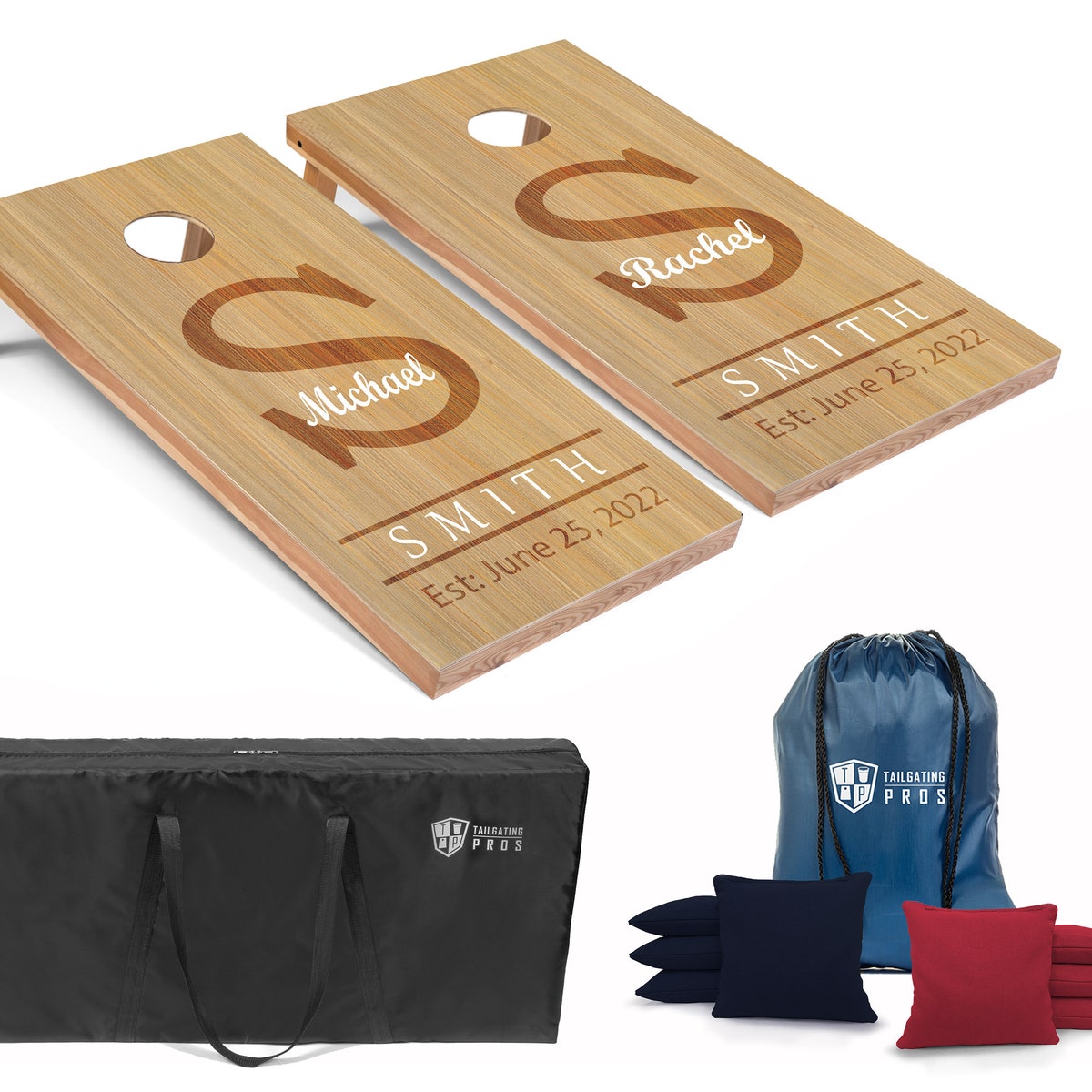 Tailgating Pros 4'x2' Personalized Monogrammed Wooden Cornhole Boards W/ Carrying Case, Optional Light Package and Set of 8 Bags - Etsy