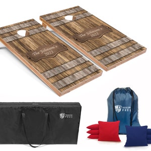 Tailgating Pros 4&#39;x2&#39; Personalized Barrel Wooden Cornhole Boards w/ Carrying Case, optional Light Package and set of 8 Bags!