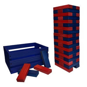 Tailgating Pros Premium Giant Toppling Timbers with Navy Crate-Customize Your Set by Choosing Your Colored Blocks-Add Tipsy Game Stickers