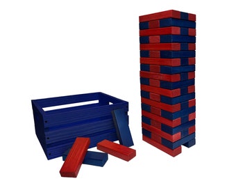 Tailgating Pros Premium Giant Toppling Timbers with Navy Crate-Customize Your Set by Choosing Your Colored Blocks-Add Tipsy Game Stickers