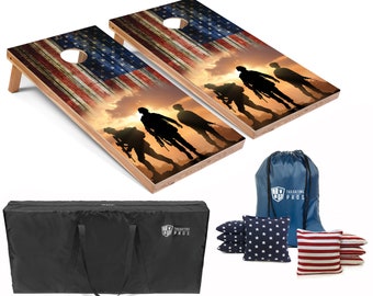 Tailgating Pros 4'x2' Three Soldiers Cornhole Boards w/ Carrying Case, optional Light Package and set of 8 Bags!