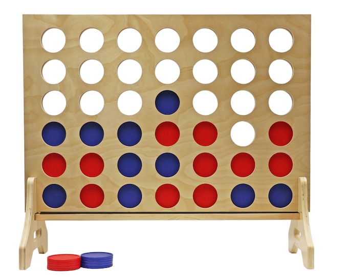 Premium Natural Giant Four in a Row With Carrying Case- Choose Your Puck Colors!