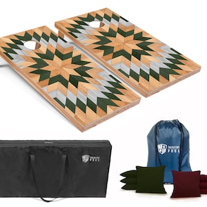 Tailgating Pros 4&#39;x2&#39; Wooden Starburst Cornhole Boards w/ Carrying Case, optional Light Package and set of 8 Bags!