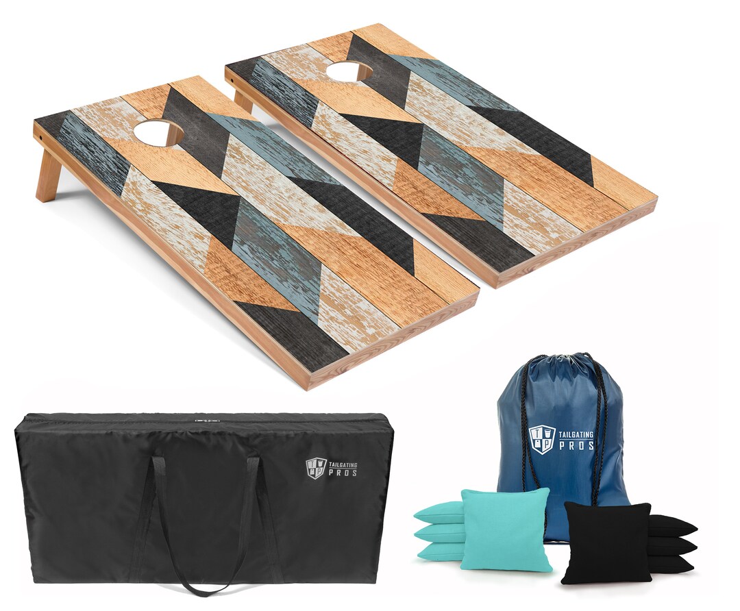 Wooden Cornhole Boards With Carrying Case & 8 Bags – Folding, Pine (You Pick Color)