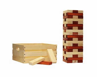 Tailgating Pros Natural Giant Toppling Timbers with Wooden Crate-Customize Your Set by Choosing Your Blocks-Add Tipsy Game Stickers