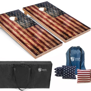 Tailgating Pros 4&#39;x2&#39; Regulation Flag Series Cornhole Boards w/ Carrying Case & set of 8 Bags. Different Lighting Options Available!