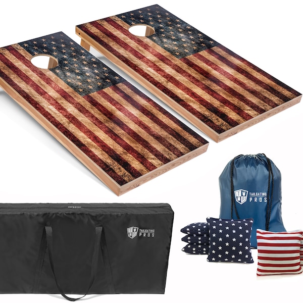 Tailgating Pros 4'x2' Regulation Flag Series Cornhole Boards w/ Carrying Case & set of 8 Bags. Different Lighting Options Available!