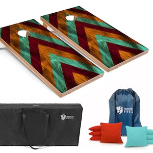 Tailgating Pros 4&#39;x2&#39; Colorful Wooden Chevron Cornhole Boards w/ Carrying Case, optional Light Package and set of 8 Bags!