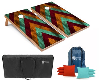 Tailgating Pros 4'x2' Colorful Wooden Chevron Cornhole Boards w/ Carrying Case, optional Light Package and set of 8 Bags!