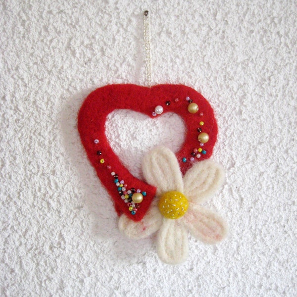 Valentine's Day Decor Heart Felt Red Heart Gift for Valentine's Day gift for her Handmade Felt Wall Decor Home Decoration
