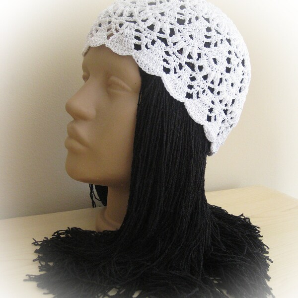 Ladies Hat Crochet Hat White Hat Ladies Lace Hat Accessories   White Lace Gift  Skull Cap