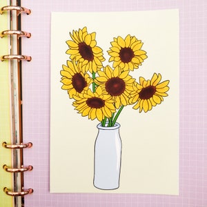 Impression d’art tournesol | Carte faite à la main, fleurs, carte, artprint, mignon, carte de vœux d'été, carte postale, journalisation