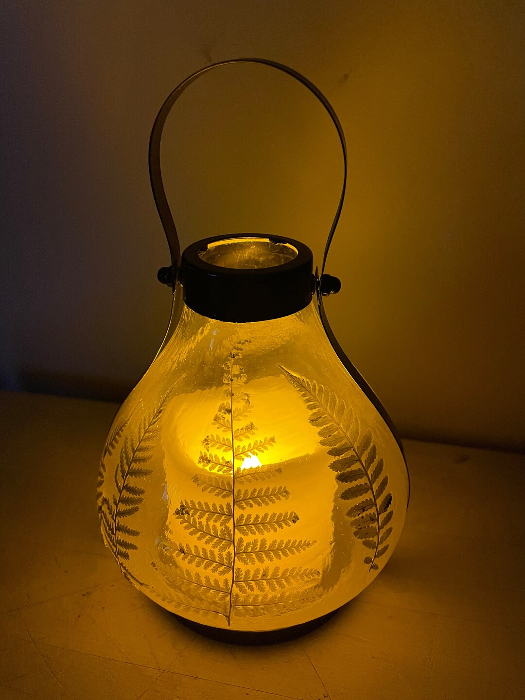 9 Glass Lantern With Real Dried Pressed Ferns Decoupaged Etsy