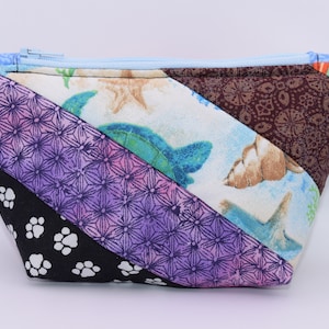 Zippered Make-Up Bag, Nature Prints, Blue, Purple, Paw Prints, Owls, Sea Items, Gift, Unique, One of a Kind, Make-Up Pouch, Baby Bag Pouch