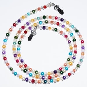 Colorful Glass Pearl Eyeglass Chain, Rainbow Eyeglass Chain, Glass Pearl Eyeglass Necklace, Glass Pearl Readers Leash, Rainbow Lanyard