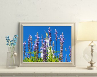 Paarse bloemen en de engel Moroni / / Columbia River LDS tempel / / 5 maten / / Instant Digitale Download