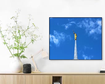 De engel Moroni tegen een blauwe hemel / / Twin valt Idaho LDS tempel / / 5 maten / / Instant Digitale Download