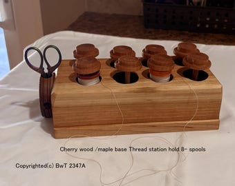 Large Cherry wood  8  spool thread dispenser  with tool spot