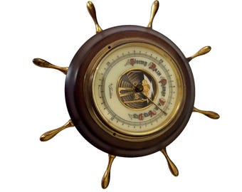 Vintage Barometer West Germany Sears Roebuck Ship Wheel Wood Brass No 4 6604 VTG