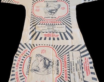 Flour Sack Dress Proud Hen Vintage Look Feed Sack Garden Hippie Boho One Size Lightweight Chicken Garden Casual