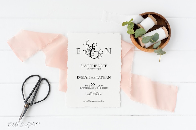Monogram Rustic Wedding PDF Editable Text Evelyn Save the Date Template Instant Download Floral Wedding