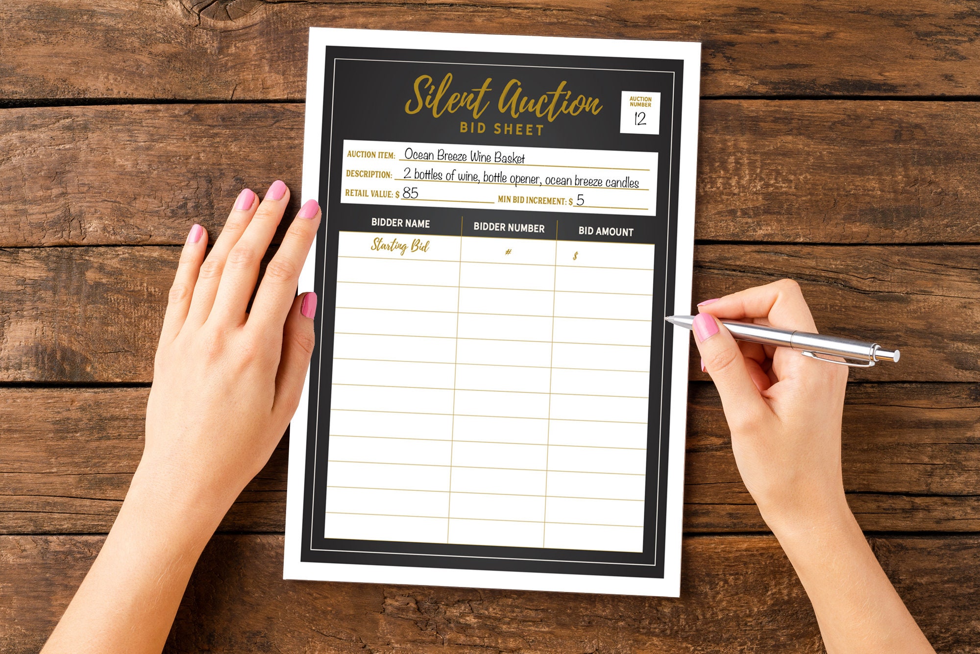 Silent Auction Bid Sheets Etsy