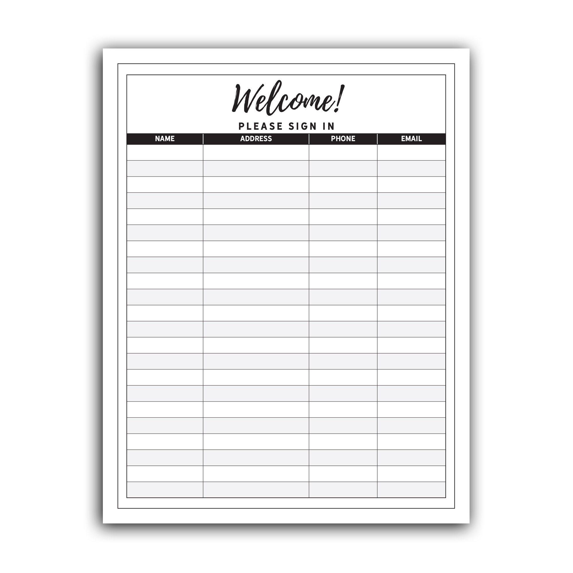 Basic Signin Sheet PDF Download Digital File Etsy