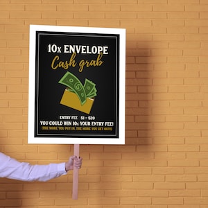 Auktions-PDF-Poster für 10x Umschlag Cash Grab Game, Beschilderung, Spendenaktion, Schulveranstaltung, Gala, Wohltätigkeit, stille Auktion, gemeinnützige Organisation