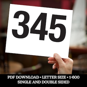 Auktions-Gebotskarten - Letter-Format, 1-600, ein- und doppelseitig, Schul-Spendenaktion, gemeinnützige Organisation, druckbar, Live-Auktions-Event
