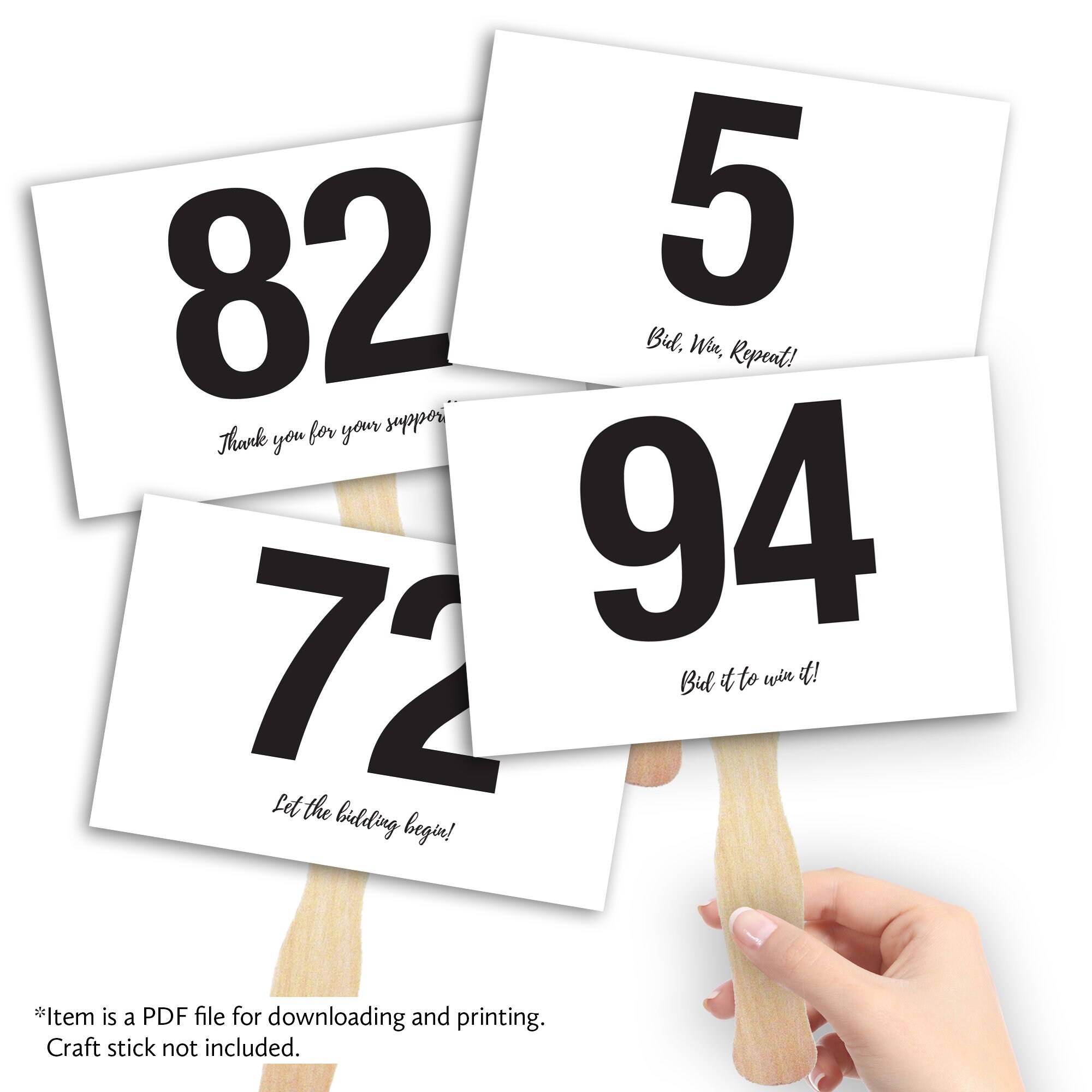 Auction Bid Cards Half Size, Folded, 199, With Motivational Text Etsy