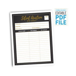 Editable Silent Auction Bid Sheet | PDF file | Classy