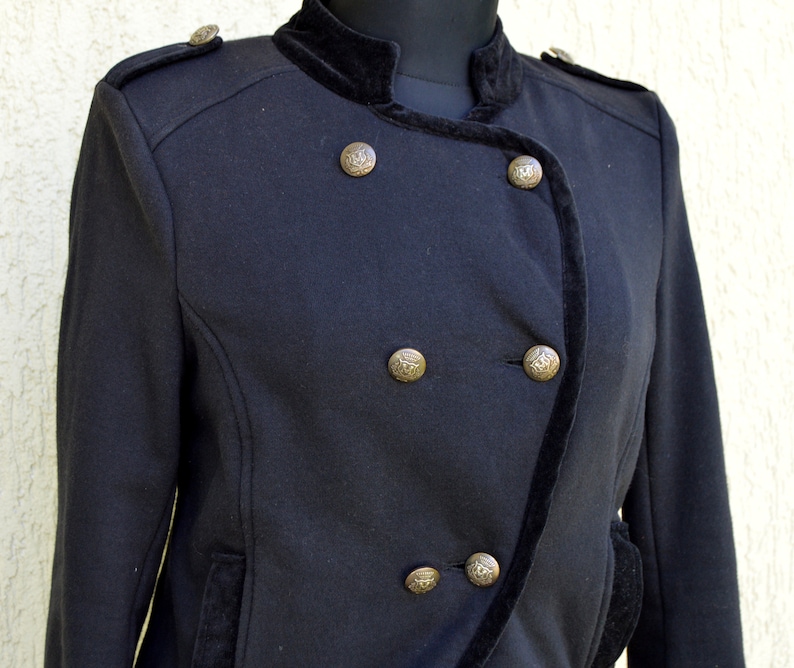 Marching Band Jacket Vintage Black Velvet Trim Fitted Military Etsy