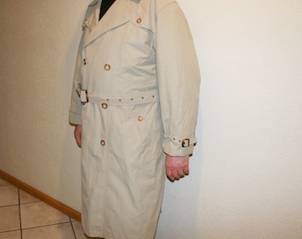 Vintage Men's Trench Coat Long Duster Jacket Melka Beige double breasted belted raincoat Long Jacket Overcoat Retro Outerwear Large Size