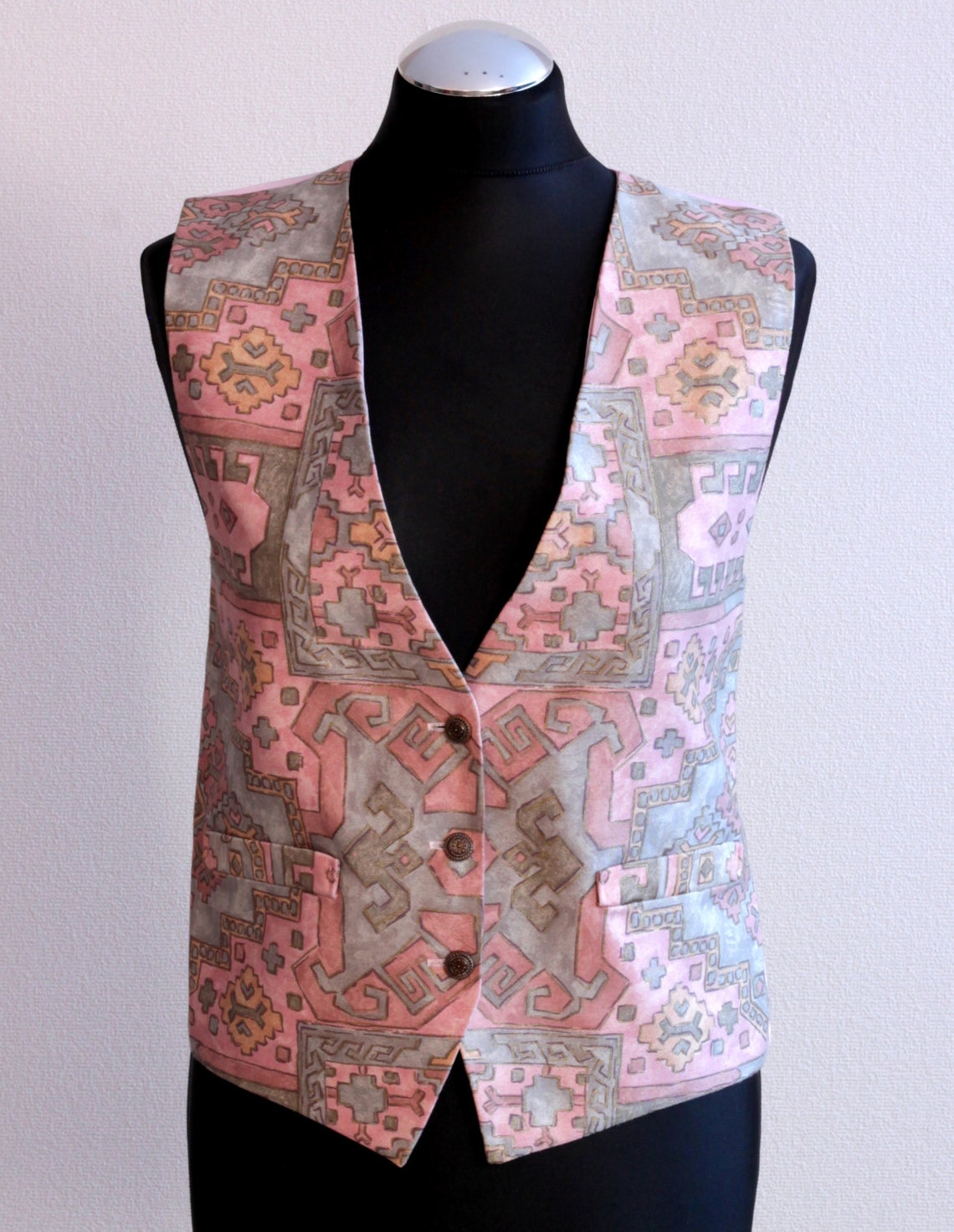 Tapestry Vest Boho Best Vintage Womens Pink Gray Waistcoat Etsy