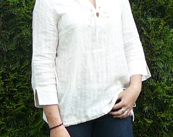 White Linen Blouse Boho Top blouse Linen blouse Casual Folk Vintage shirt Ivory White Woman Loose Top Oversize Blouse Casual Folk Style