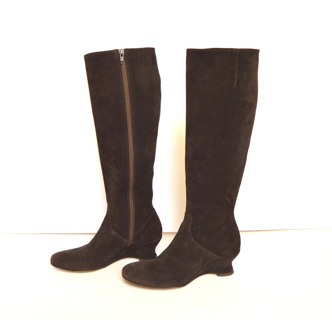 Vintage Tall Suede Leather Boots Brown Leather Knee High Boots Leather ...