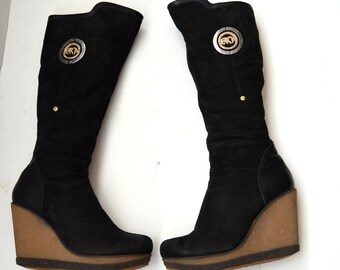 black wedge boots uk