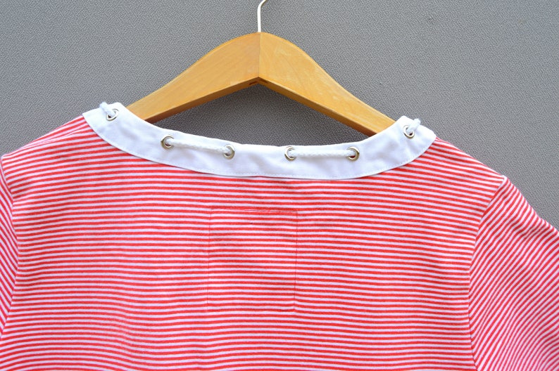 Vintage Sailor Dress Nautical Pink Striped tunic Striped Dress Red White Summer Dress 90s cotton knee length Jersey dress Festival Dress
