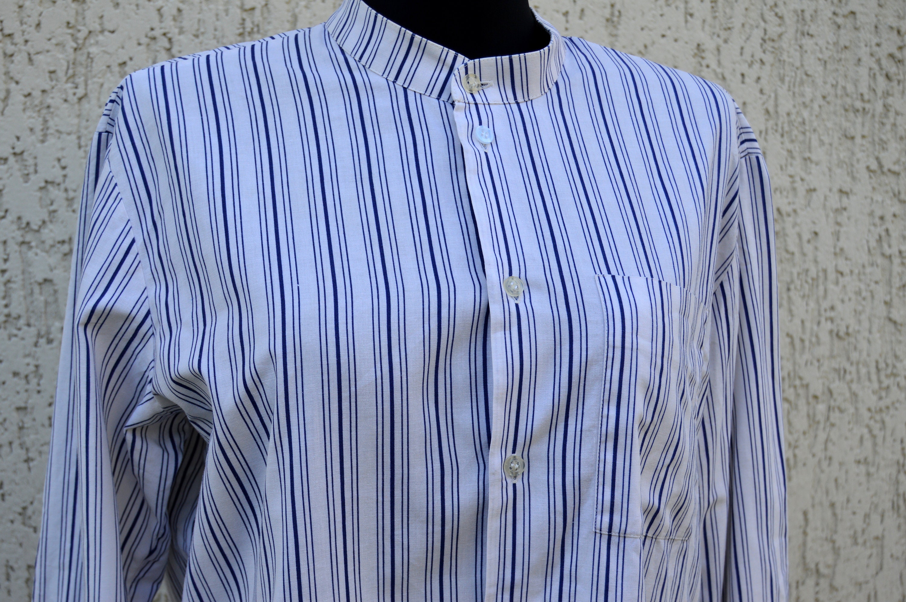 Vintage Marimekko Striped Shirt White Blue Vintage 70s
