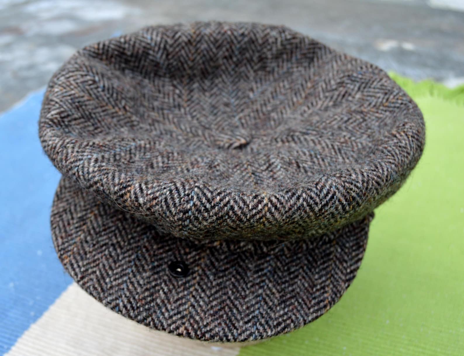 Vintage Harris Tweed Baker Boy Cap Ericson Sweden Brown Grey Mens ...