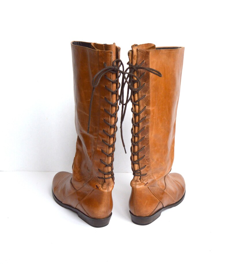 Lace Up Riding Boots Brown Leather Vintage women Tall Cowboy Etsy